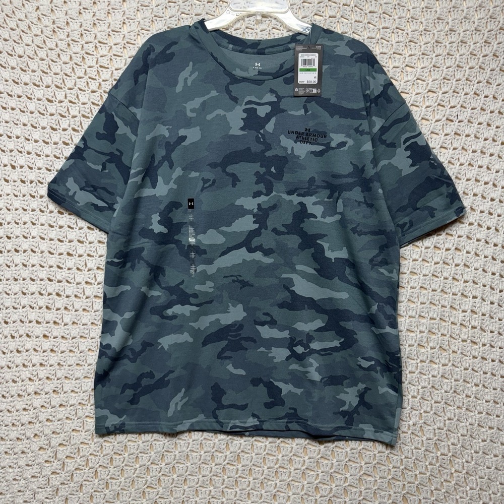 Under Armour T-Shirt Mens L Green Camo Athletic Oversized Loose NWT